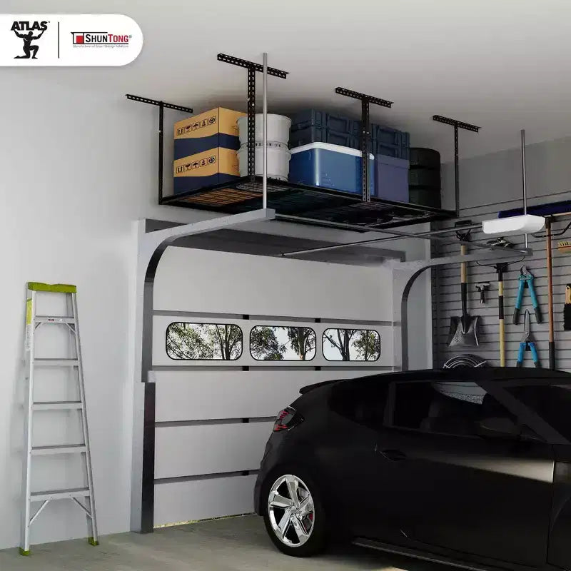 Shuntong 4'x8' The Atlas Pro Overhead Garage Storage Rack 1100 lbs Weight Capacity Hammertone Finish Black