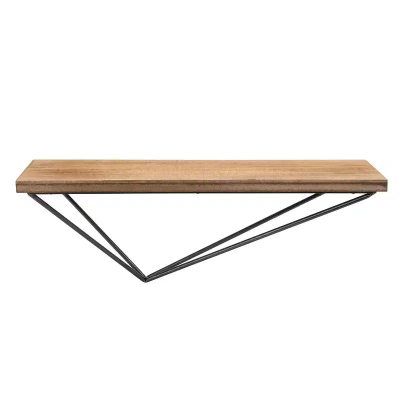 Wall Mount Floating Shelf with Diamond Shaped Iron Bracket Brown - Danya B.: Modern Pine Wood, Metal Frame