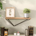 Étagère murale flottante avec support en fer en forme de diamant, marron - Bois de pin moderne, cadre en métal