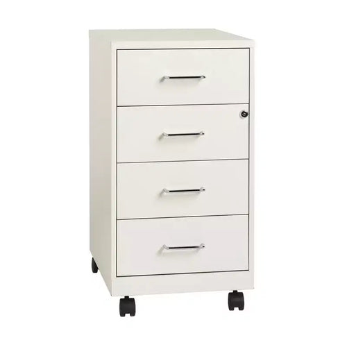 Space Solutions 18" Deep 4 Drawer Metal Mobile Organizer with 4 Box Drawers Locking Pearl White