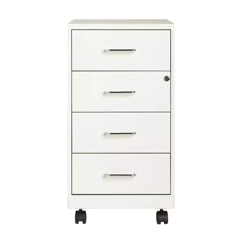 4-Drawer Locking Metal Mobile File Organizer – 18" Deep, Pearl White