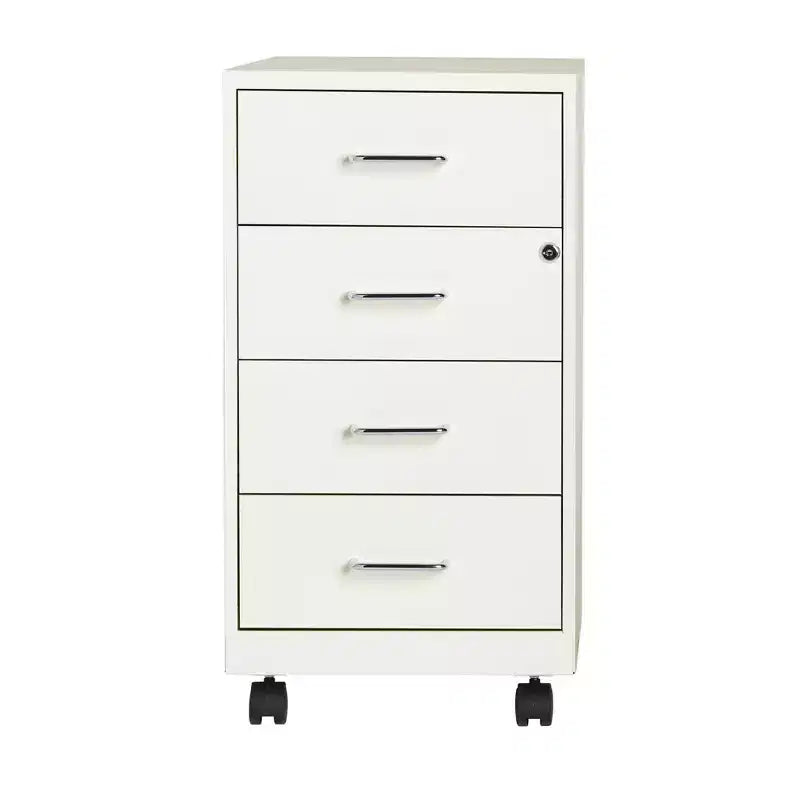 4-Drawer Locking Metal Mobile File Organizer – 18" Deep, Pearl White