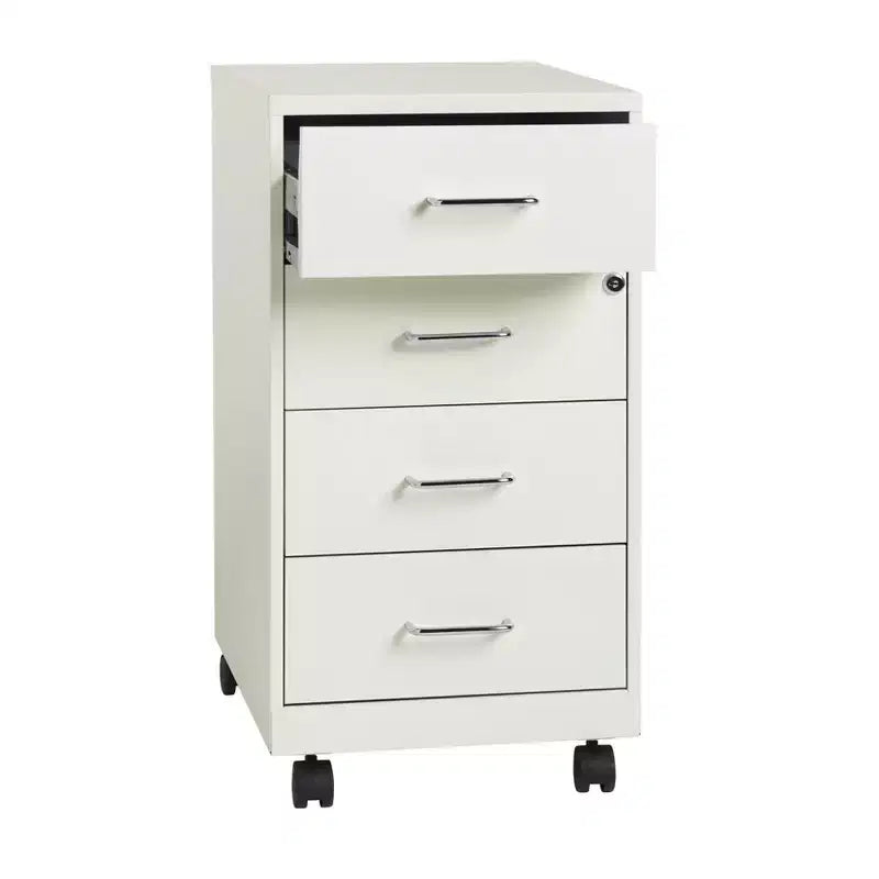 4-Drawer Locking Metal Mobile File Organizer – 18" Deep, Pearl White