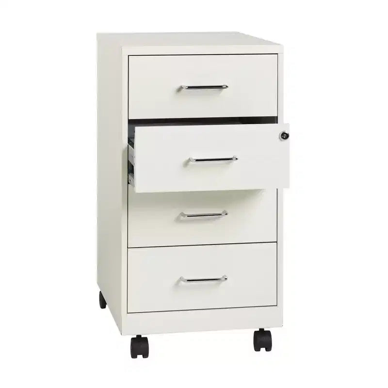 4-Drawer Locking Metal Mobile File Organizer – 18" Deep, Pearl White