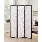 3-Panel Bamboo Pattern Room Divider – Black, 54"x71", Folding Screen