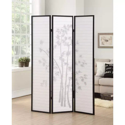 3-Panel Bamboo Pattern Room Divider – Black, 54"x71", Folding Screen