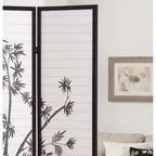 3-Panel Bamboo Pattern Room Divider – Black, 54"x71", Folding Screen