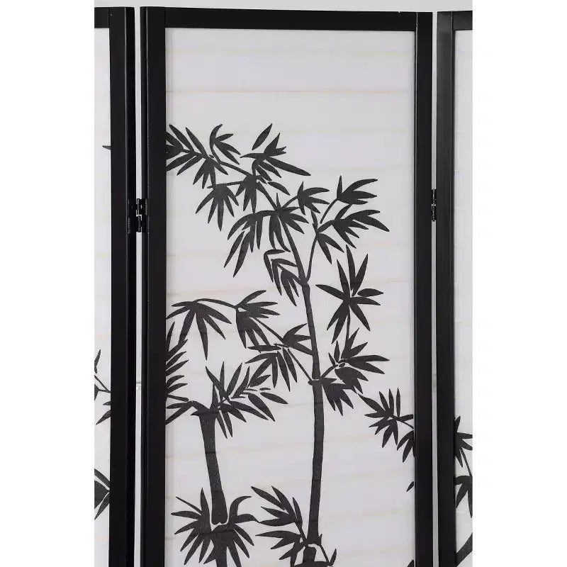 3-Panel Bamboo Pattern Room Divider – Black, 54"x71", Folding Screen