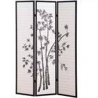 3-Panel Bamboo Pattern Room Divider – Black, 54"x71", Folding Screen