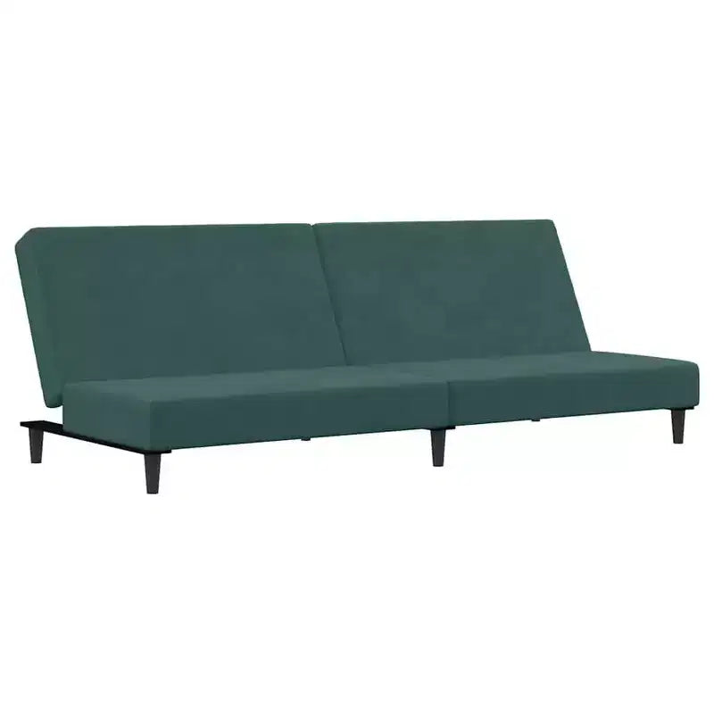 Dark Green Velvet 2-Seater Convertible Sofa Bed with Footstool