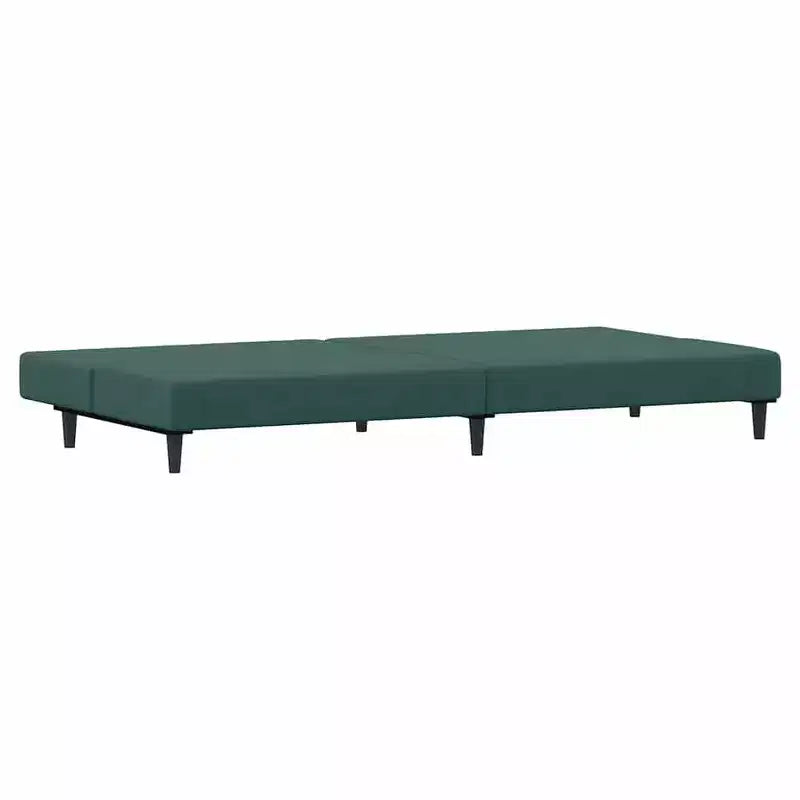 Dark Green Velvet 2-Seater Convertible Sofa Bed with Footstool