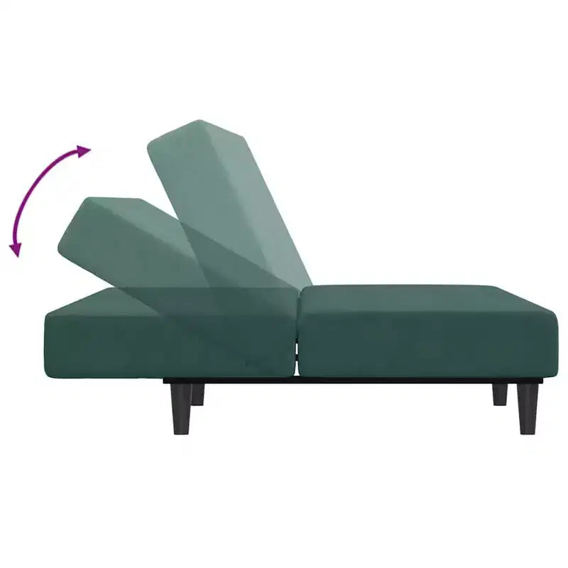 Dark Green Velvet 2-Seater Convertible Sofa Bed with Footstool
