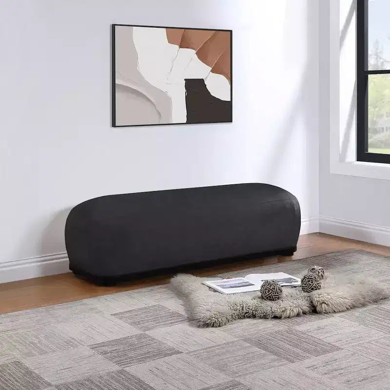 Banc rembourré en tissu chenille – Style Calum, accent moderne pour chambre à coucher