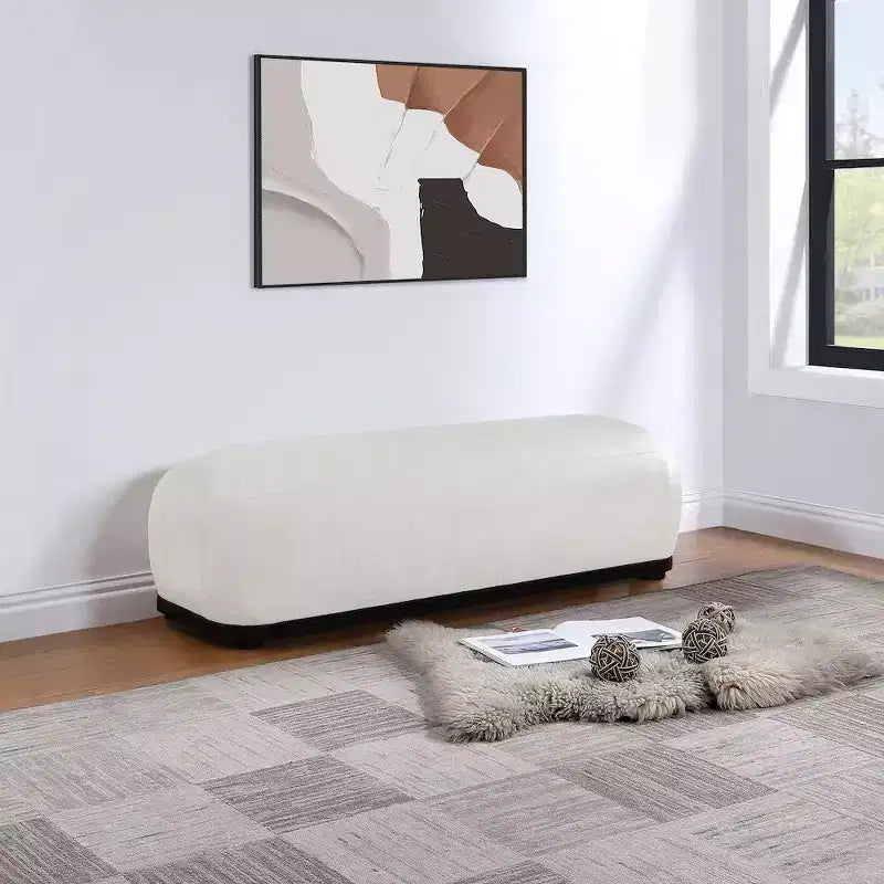 Banc rembourré en tissu chenille – Style Calum, accent moderne pour chambre à coucher