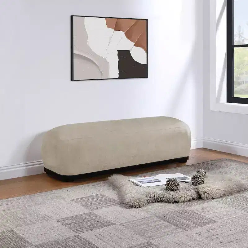 Chenille Fabric Upholstered Bench – Calum Style, Modern Bedroom Accent
