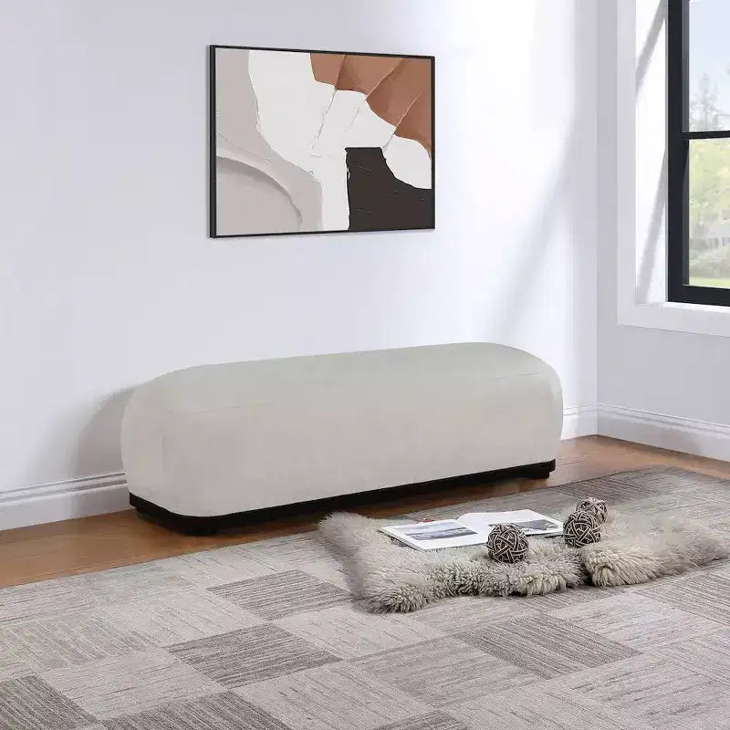 Banc rembourré en tissu chenille – Style Calum, accent moderne pour chambre à coucher