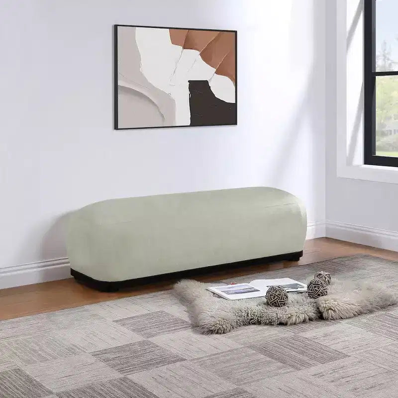 Banc rembourré en tissu chenille – Style Calum, accent moderne pour chambre à coucher