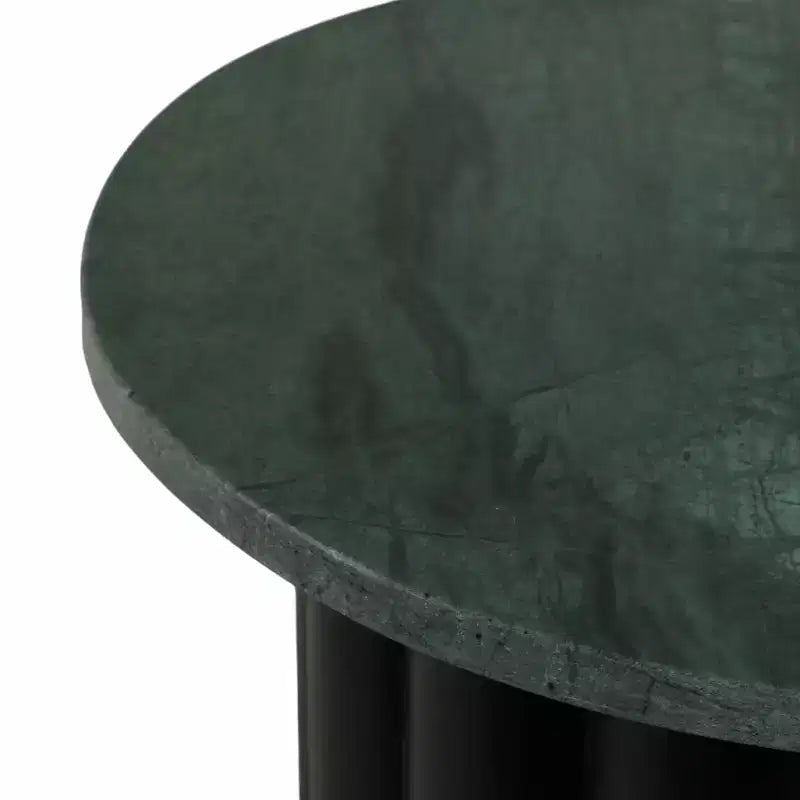 Modern Ribbed End Table with Marble Top – 20", Black & Green, Small Spaces