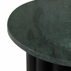 Modern Ribbed End Table with Marble Top – 20", Black & Green, Small Spaces