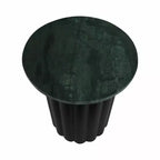 Modern Ribbed End Table with Marble Top – 20", Black & Green, Small Spaces