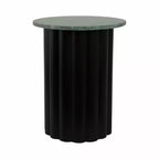 Modern Ribbed End Table with Marble Top – 20", Black & Green, Small Spaces