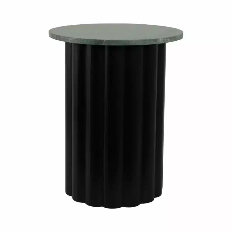Modern Ribbed End Table with Marble Top – 20", Black & Green, Small Spaces