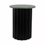 Modern Ribbed End Table with Marble Top – 20", Black & Green, Small Spaces