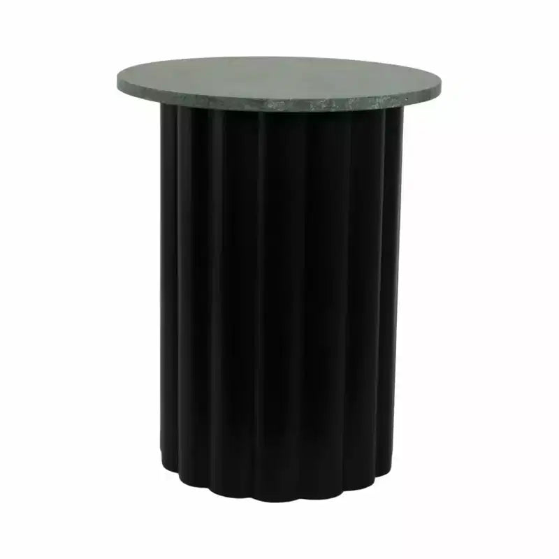 Modern Ribbed End Table with Marble Top – 20", Black & Green, Small Spaces