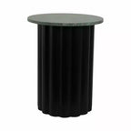 Modern Ribbed End Table with Marble Top – 20", Black & Green, Small Spaces