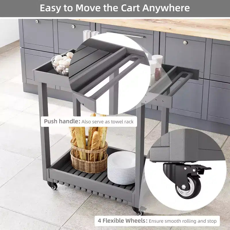 Chariot de service utilitaire à 2 étagères – Capacité de 227 kg, maison, bureau, terrasse et barbecue