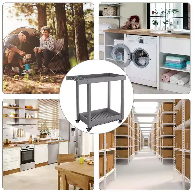 Chariot de service utilitaire à 2 étagères – Capacité de 227 kg, maison, bureau, terrasse et barbecue