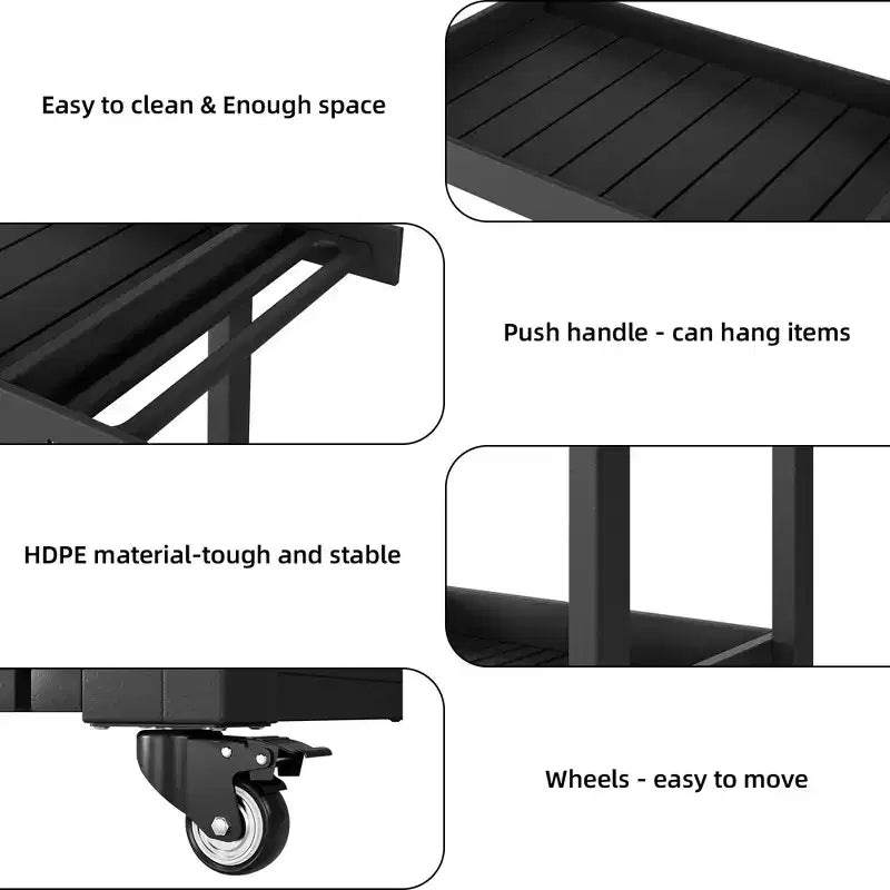 2-Shelf Utility Service Cart 500 Lbs Capacity  Ideal for Home, Office, Patio, and Bbq