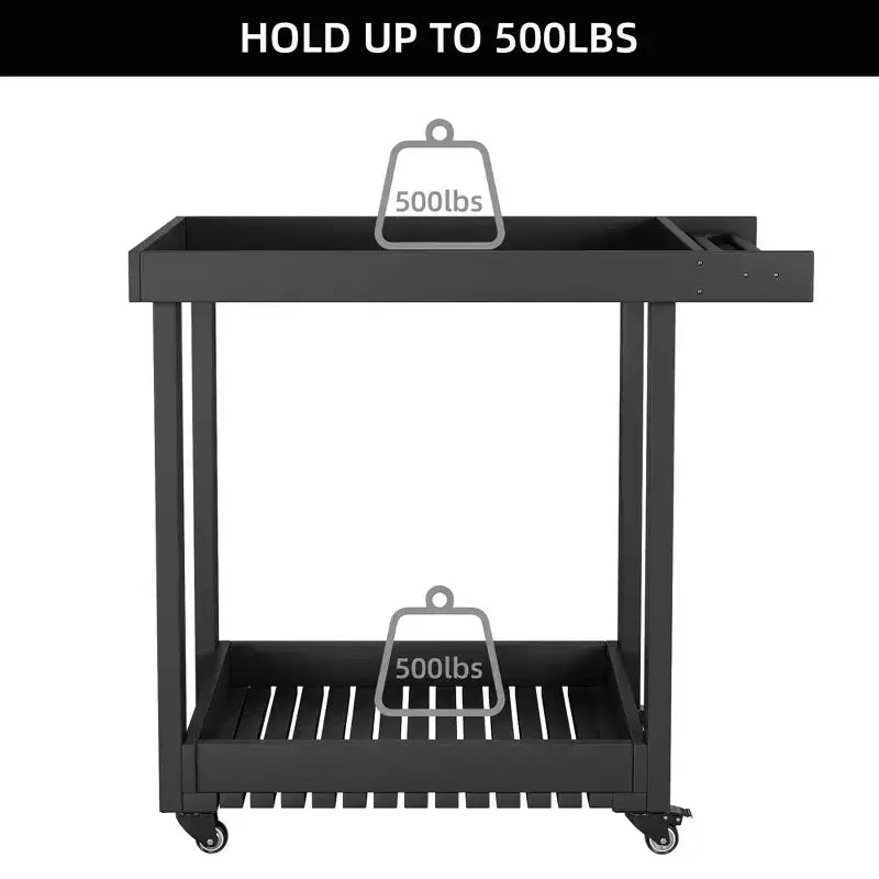 2-Shelf Utility Service Cart 500 Lbs Capacity  Ideal for Home, Office, Patio, and Bbq