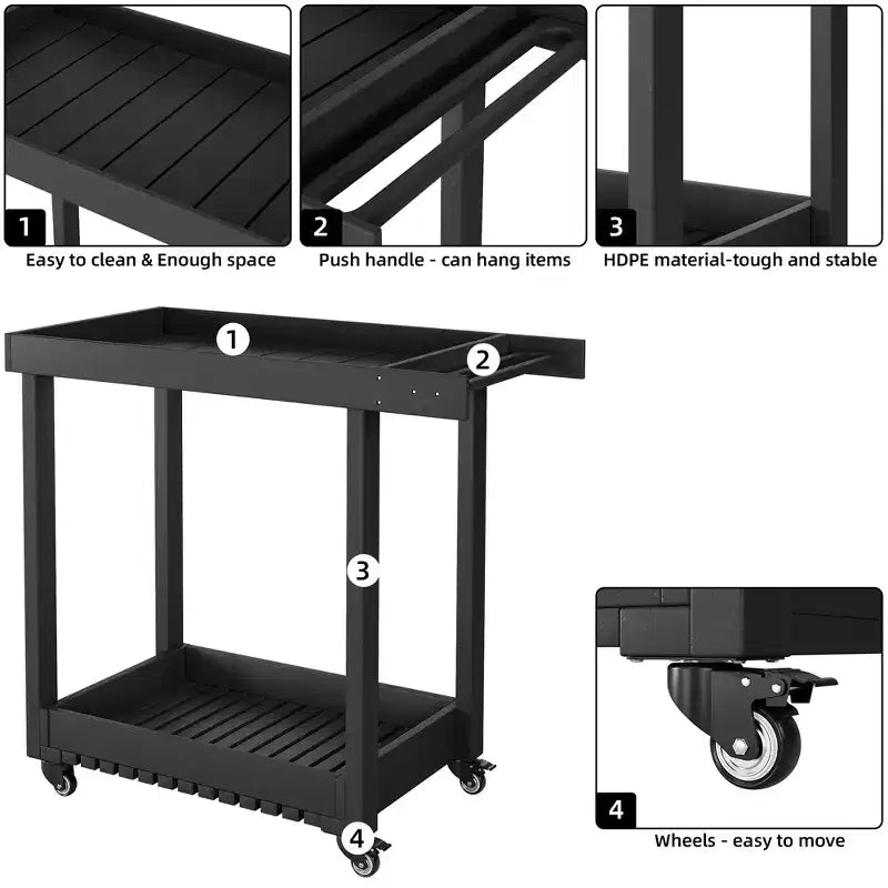 2-Shelf Utility Service Cart 500 Lbs Capacity  Ideal for Home, Office, Patio, and Bbq