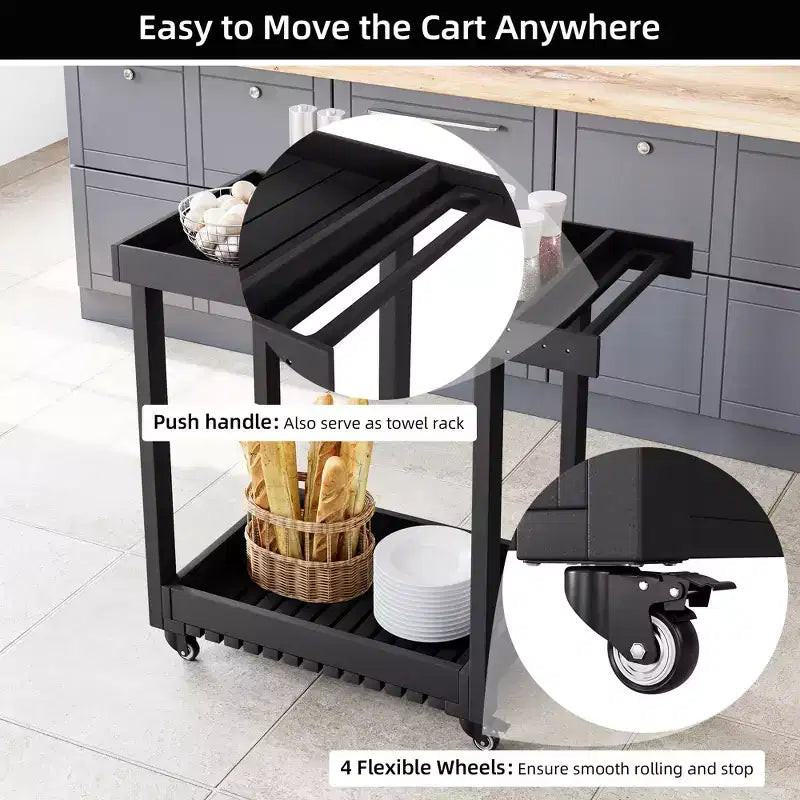 Chariot de service utilitaire à 2 étagères – Capacité de 227 kg, maison, bureau, terrasse et barbecue