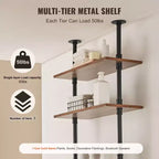Étagère murale de style industriel à 5 niveaux – Bibliothèque flottante en bois rustique de 61 cm, noire