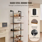 Étagère murale de style industriel à 5 niveaux – Bibliothèque flottante en bois rustique de 61 cm, noire