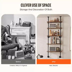 Étagère murale de style industriel à 5 niveaux – Bibliothèque flottante en bois rustique de 61 cm, noire