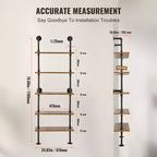 Étagère murale de style industriel à 5 niveaux – Bibliothèque flottante en bois rustique de 61 cm, noire