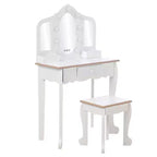 Kids Vanity Table & Stool with Lighted Tri-Fold Mirror, Drawer & Storage – Ages 3-9