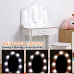 Kids Vanity Table & Stool with Lighted Tri-Fold Mirror, Drawer & Storage – Ages 3-9