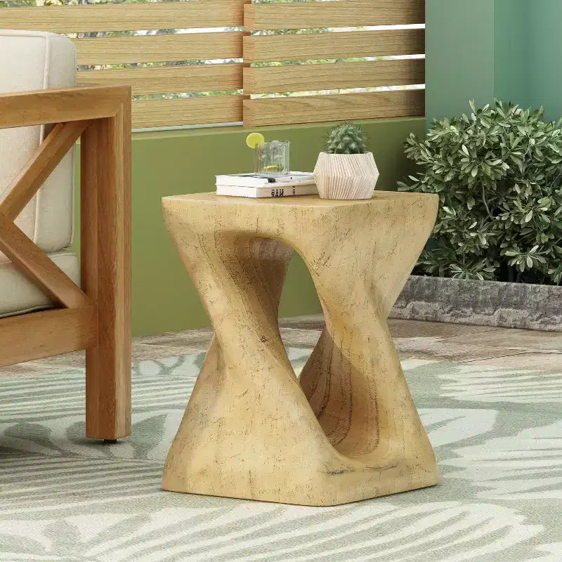 Console Twist – Texture Bois, Couleur Naturelle, Meuble d'Appoint Salon