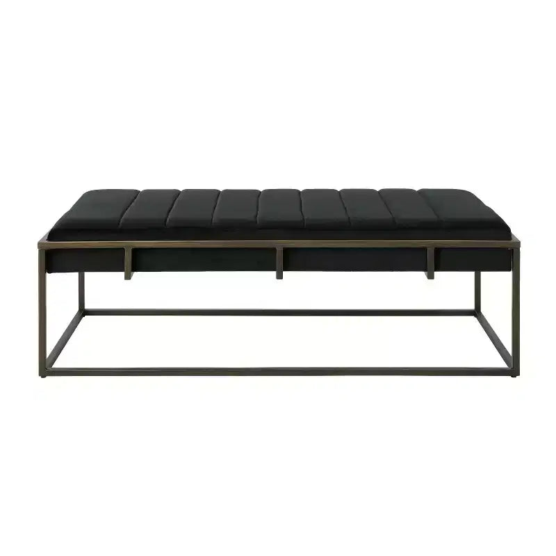 Velvet Ottoman Bench with Brass Finish Legs – Black