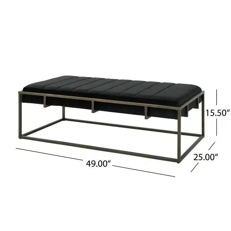 Velvet Ottoman Bench with Brass Finish Legs – Black