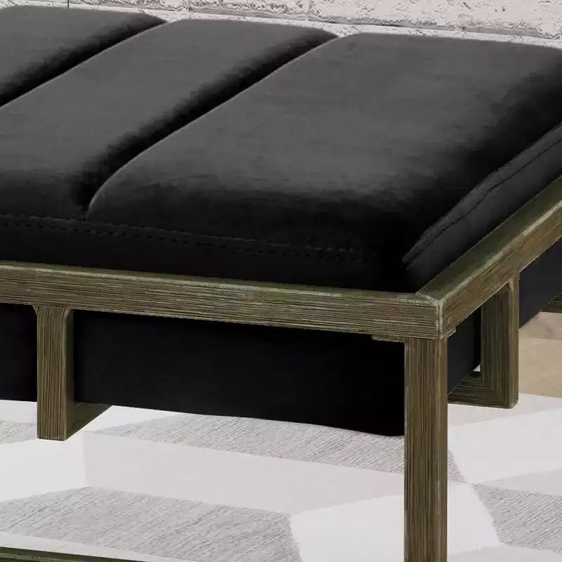 Velvet Ottoman Bench with Brass Finish Legs – Black