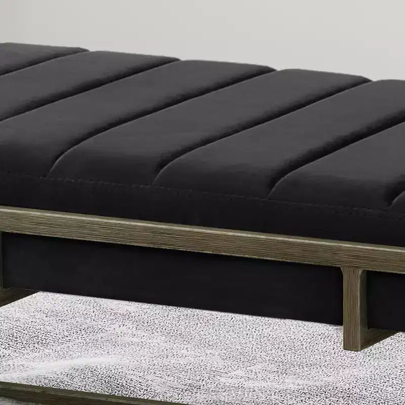 Banc de rangement ottoman en velours avec pieds en finition laiton – Noir