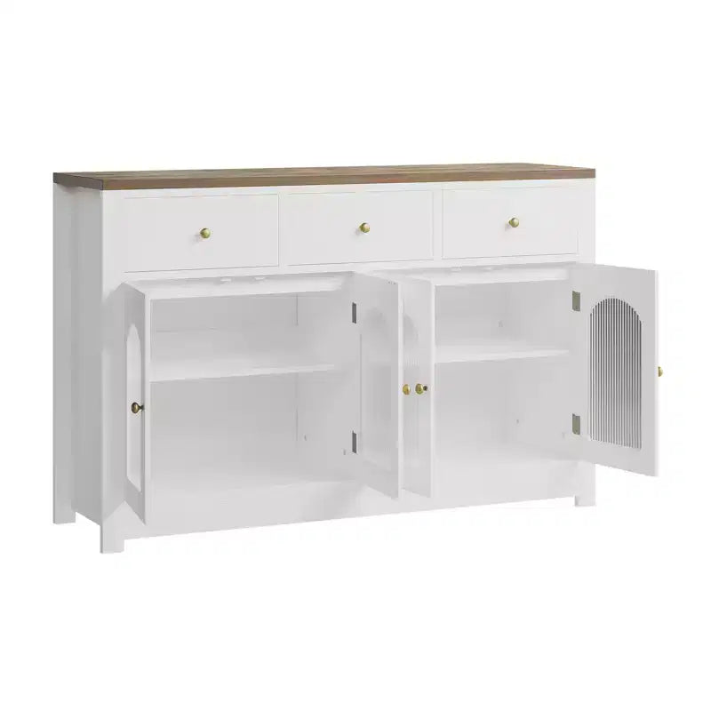 CuisinSmart Large Buffet Sideboard Cabinet with 4 Doors & 3 Drawers, Kitchen Cabinet Display Cabinet with Adjustable Shelf, Wine Buffet Cabinet