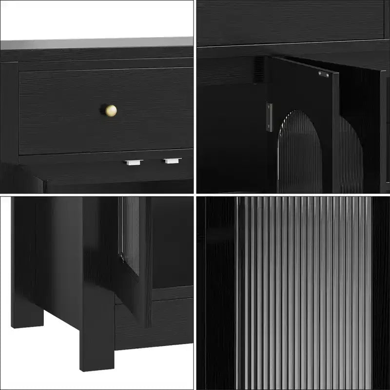 Large Buffet Sideboard Cabinet – 4 Doors, 3 Drawers & Adjustable Shelf, White/Black