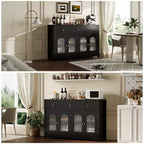 Large Buffet Sideboard Cabinet – 4 Doors, 3 Drawers & Adjustable Shelf, White/Black