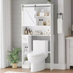 Over The Toilet Storage Cabinet, Tall Storage Cabinet Over Toilet with 2 Sliding Barn Door & Toilet Paper Holder Stand, Space-Saving Toilet Rack